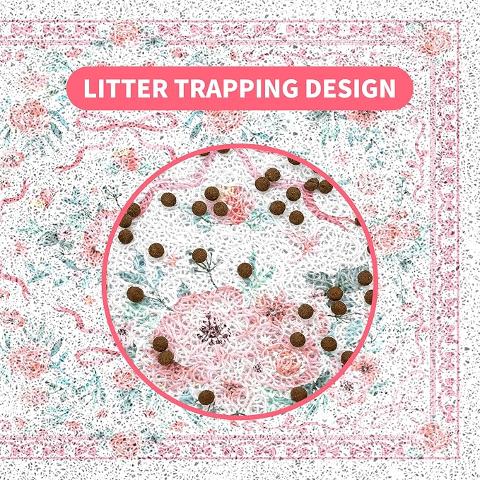 Cat Litter Mat 24"x15" for Litter Box, Non-Slip Washable Floor Mat with Litter Trapping Design, Scatter Control for Cats and Kittens, Pink