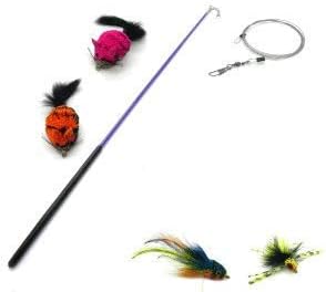 4 Pack Handmade Cat Toy Refill Kit with 21 Inch Wand (Purple Wand)
