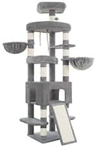 Heybly Cat Tree, 82.7″ Extra Tall Cat Tower for Large Cats Adult HCT063W | Giant Cat Condo with Multi-Level Platforms, 2 Baskets, Spacious Cat Cave, Wide Sisal Scratching Board, Light Gray