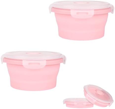 2pcs Collapsible Dog Bowls, Silicone Food & Water Travel Bowl with Lid Portable Expandable Pet Feeding & Drinking Cup/Saucer for Walking, Kennels, and Camping 350ml (Pink)