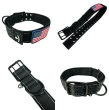 Tactical Dog Collar 2 Inch Wide Heavy Duty with Metal 2-Pin Belt Buckle, Adjustable for Large & Medium Dogs, Military Style K9 Collar with Name Patch Area, USA Flag Patch, ID Tag Loop, Strong Durable