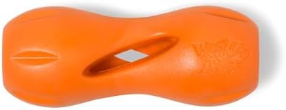 WEST PAW Qwizl Durable Zogoflex Dog Puzzle Toy for Mental Stimulation, and Enrichment - Treat Dispensing for Bully Sticks and Dental Sticks - Dishwasher Safe - Made in USA - Small - Tangerine