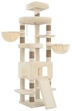Heybly Cat Tree, 82.7″ Extra Tall Cat Tower for Large Cats Adult HCT063MJ | Giant Cat Condo with Multi-Level Platforms, 2 Baskets, Spacious Cat Cave, Wide Sisal Scratching Board, Beige