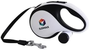 ILOMAX 360° Tangle-Free Retractable Dog Leash Built-in Waste Bag Dispenser Under Handle 2 Rolls Poop Bags Included Heavy Duty Tape Leash for Dogs up to 30kg Carry Pouch Included.16ft (White, L)