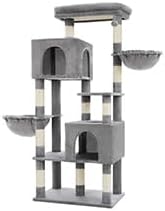 Heybly 68.1" Cat Tree with Oversized Top Platform & Wide Base HCT059W | Heavy Duty Cat Tower for Large Indoor Cats with 2 Condos, 2 Hammocks, 10 Sisal Scratching Posts, Stable Cat House, Light Gray