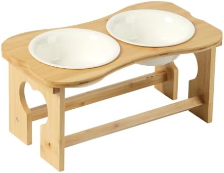 Bone Elevated 7.1" Ceramic Medium Dog Bowls, Raised Dog Bowl Stand