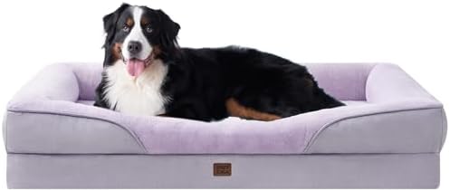 EHEYCIGA Orthopedic XL Dog Bed for Large Sized Dog, 48x35 Inch Extra Large Memory Foam Dog Couch Bed with Sides, Waterproof Liner & Washable Removable Cover, Bolster Pet Sofa, Purple