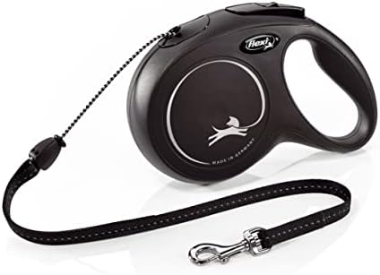 FLEXI New Classic Cord Retractable Dog Leash for Medium Dogs Upto 44 lbs. – 26 ft., Black | Tangle Free Pet Walking Leash with One-Handed Brake, Pause, Lock|German Quality Product