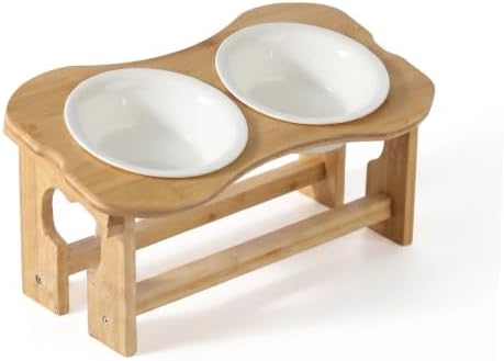 Bone Elevated 6.1" Ceramic Small Dog Bowls, Tilted Dog Bowl Stand