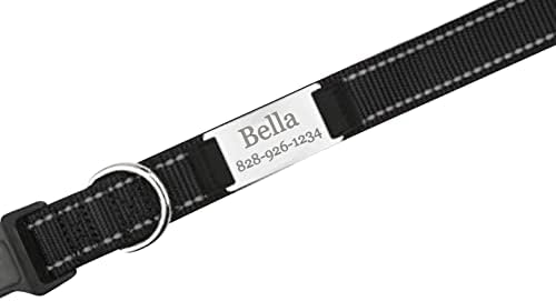 Personalized Dog Collar - Custom Engraved ID Tags with Reflective Material - Small Medium or Large Size with Name Plate (X-Small, Black)