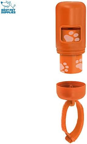 Best Pet Supplies Dog Poop Bag Holder Leash Attachment with Reusable Dispenser for Travel, Walking, Park, and Outdoor Use, Durable with Clip-On - Orange, Pack of 2, Plastic Dispenser w/30 Bags