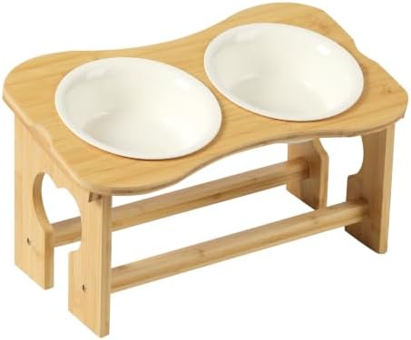 Bone Elevated 8.3" Ceramic Large Dog Bowls, Tilted Dog Bowl Stand