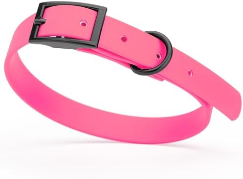 Dogline Biothane Waterproof Dog Collar Strong Coated Nylon Webbing with Black Hardware Odor- Proof for Easy Care Easy to Clean High Performance Fits Small Medium or Large Dogs, Passionfruit Pink