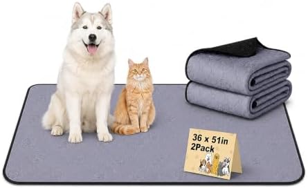 Washable Pee Pads for Dogs 2 Pack, Reusable Waterproof Leak-Proof Puppy Training Pads, Super Absorbent Non-Slip Dog Whelping Pads for Crate, Playpen, Bed & Floor (36"x51" Gray)