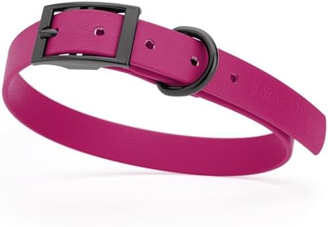 Dogline Biothane Waterproof Dog Collar Strong Coated Nylon Webbing with Black Hardware Odor- Proof for Easy Care Easy to Clean High Performance Fits Small Medium or Large Dogs, Magenta Pink