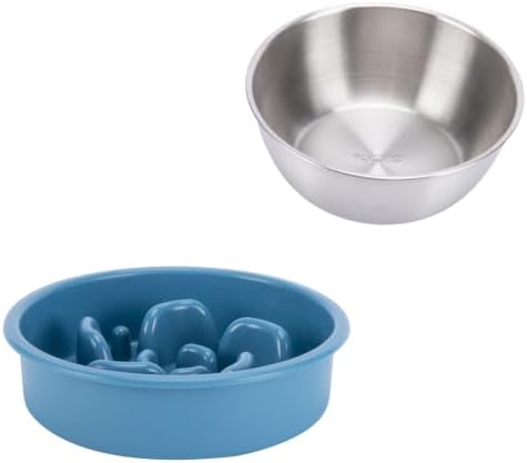 MateeyLife Slow Feeder Dog Bowl and Stainless Steel Water Bowl