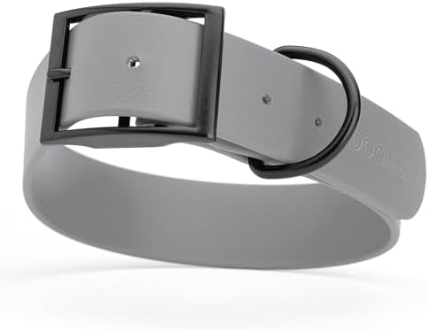 Dogline Biothane Waterproof Dog Collar Strong Coated Nylon Webbing with Black Hardware Odor- Proof for Easy Care Easy to Clean High Performance Fits Small Medium or Large Dogs, Battleship Gray