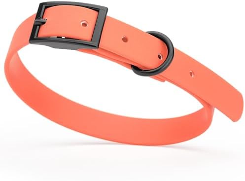 Dogline Biothane Waterproof Dog Collar Strong Coated Nylon Webbing with Black Hardware Odor- Proof for Easy Care Easy to Clean High Performance Fits Small Medium or Large Dogs, Coral