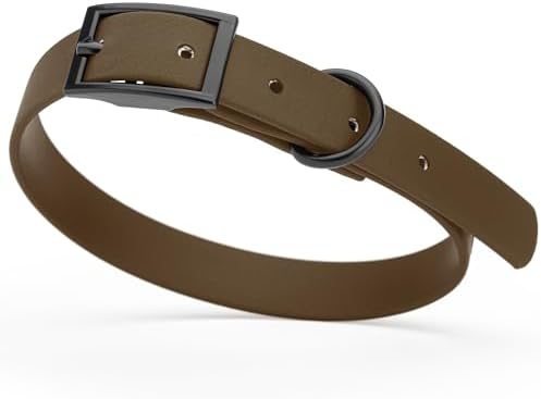Dogline Biothane Waterproof Dog Collar Strong Coated Nylon Webbing with Black Hardware Odor- Proof for Easy Care Easy to Clean High Performance Fits Small Medium or Large Dogs, Dark Chocolate Brown