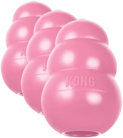 KONG Puppy - Natural Teething Rubber Chew Toy for Dogs - Stuffable Dog Toy for Extended Playtime - Chew & Fetch Toy for Puppies - for XS Puppies - Pink (Pack of 3)