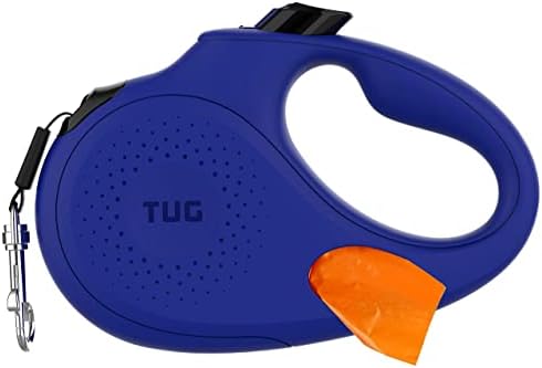 TUG Oval 360° Tangle-Free Retractable Dog Leash with Integrated Waste Bag Dispenser (Small, Blue)