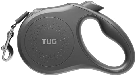 TUG Quest Retractable Dog Leash | 360° Tangle-Free | 16 ft Tape (L, Black)