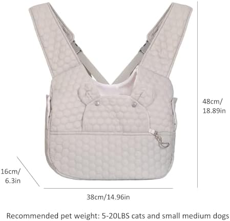 Dog Backpack Carrier for Dogs, Adjustable Strap Cat Carrier Sling, Hands-Free Front Facing Pets Sling Chest, Fit 5-15 Lbs Pets Carrier Backpack for Camping Hiking Traveling Cycling(Light Gray)
