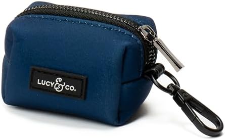 Lucy & Co. Navy Dog Poop Bag Holder and Dispenser, Clips to Leash, Water-Repellent Neoprene, Includes Refill Roll