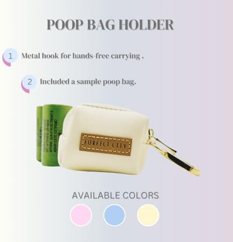 Dog Poop Bag Holder with Leash attachment, Waste litter bag container, Lead accessories, Metal hook hands free holder, Zipper pouch stylish gold hardware (Yellow)