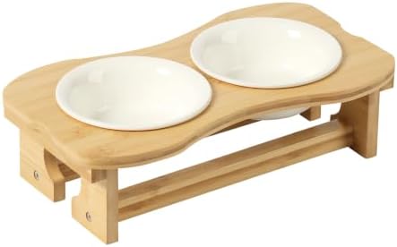 Bone Elevated 5.5" Ceramic Cat Puppy Bowls, Raised Cat Bowl Stand