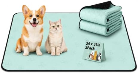 Washable Pee Pads for Dogs 2 Pack, Reusable Waterproof Leak-Proof Puppy Training Pads, Super Absorbent Non-Slip Dog Whelping Pads for Crate, Playpen, Bed & Floor (24"x36" Green)