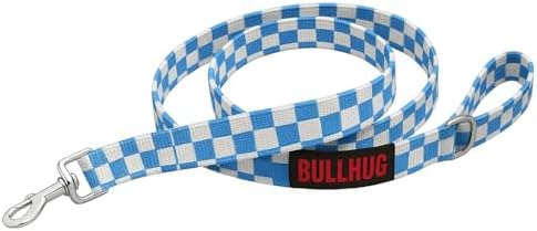 BULLHUG 6 FT Bulldog Leash with Padded Handle. Perfect for Bulldogs, French Bulldogs, Pugs & All Breeds. Leashes for Walking, Training Lead for Bulldogs (Blue Checkers)