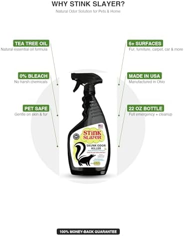 Mold Monster Stink Slayer Skunk Odor Eliminator Spray (22 oz) — Natural Tea Tree Oil Pet-Safe Formula | Removes Skunk, Urine & Vomit Smell from Fur, Furniture, Carpet, Car Interior | Made in USA