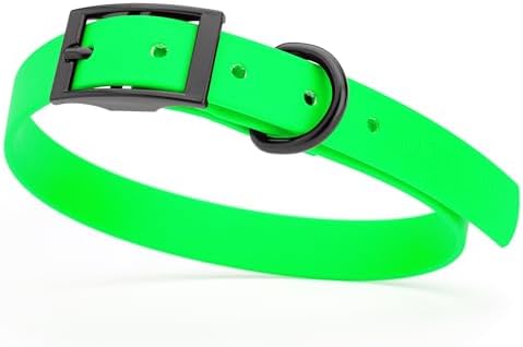 Dogline Biothane Waterproof Dog Collar Strong Coated Nylon Webbing with Black Hardware Odor- Proof for Easy Care Easy to Clean High Performance Fits Small Medium or Large Dogs, Tropical Green