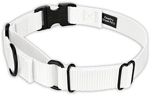 Country Brook Petz - Martingale Dog Collar - Heavy Duty Nylon Adjustable Martingale Dog Collar with Metal Buckle for Small Medium Large Breeds - 30+ Color Options (1 Inch, Medium, White)