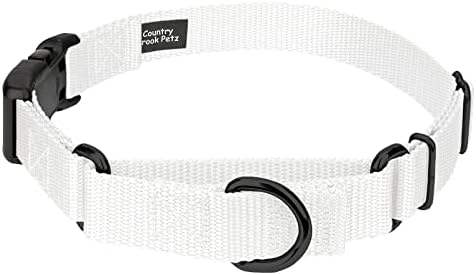 Martingale Dog Collar - Heavy Duty Nylon Adjustable Martingale Dog Collar with Plastic Buckle for Small Medium Large Breeds - 30+ Colors (1 Inch, Medium, White)