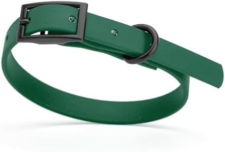 Dogline Biothane Waterproof Dog Collar Strong Coated Nylon Webbing with Black Hardware Odor- Proof for Easy Care Easy to Clean High Performance Fits Small Medium or Large Dogs, Hunter Green