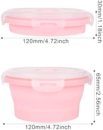 2pcs Collapsible Dog Bowls, Silicone Food & Water Travel Bowl with Lid Portable Expandable Pet Feeding & Drinking Cup/Saucer for Walking, Kennels, and Camping 350ml (Pink)