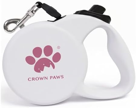 Retractable Dog Leash (Small), 10ft Heavy Duty Nylon Tape for Dogs up to 33 lbs, One-Hand Brake & Lock, Tangle-Free, Compact Lightweight Design, White S GC-DAN