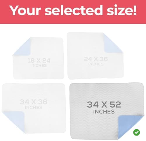 4 Pack Waterproof Reusable Heavy Absorbency Incontinence Bed Pads 34"x52"