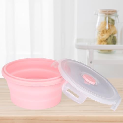 2pcs Collapsible Dog Bowls, Silicone Food & Water Travel Bowl with Lid Portable Expandable Pet Feeding & Drinking Cup/Saucer for Walking, Kennels, and Camping 350ml (Pink)