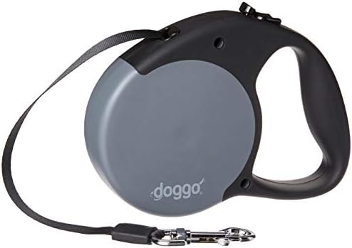 doggo Everyday Retractable Dog Leash, 16' Long Belt, Medium for Dogs Up to 65 lbs, Grey with Black Soft Grip Handle