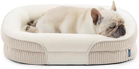 Bedsure 360°Oval Bolster Orthopedic Dog Bed Medium Size Dog,30" Beige