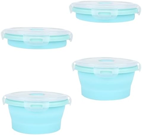 2pcs Collapsible Dog Bowls, Silicone Food & Water Travel Bowl with Lid Portable Expandable Pet Feeding & Drinking Cup/Saucer for Walking, Kennels, and Camping 350ml (Blue)