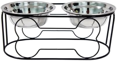 YML 5-Inch Wrought Iron Stand with Small Double Stainless Steel Feeder Bowl