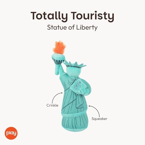 P.L.A.Y. Cute Plush Dog Toys - Totally Touristy Landmark Themed Durable Squeaker Toy, Great for Puppies & Small, Medium, Large Dogs - Machine Washable, Recycled Materials (Statue of Liberty, X-Small)