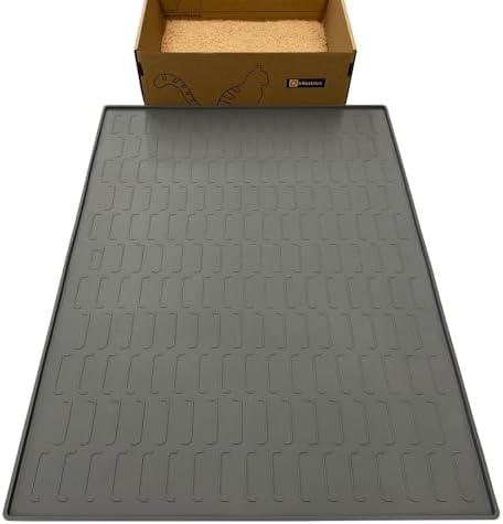 Cat Litter Mat, Large 32'' x 24'' Silicone Litter Box Mat for Litter Trapping, Waterproof, Non-Slip, Easy to Clean, Grey