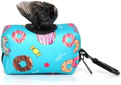 KIKI & RIKI Premium Dog Poop Bag Holder, Waste Dispenser with Leash Clip, Artist-Designed Print (Designed in Georgia), Includes 1 Starter Roll of Bags, Fits Standard Rolls, Light Blue (Sweetie Donut)
