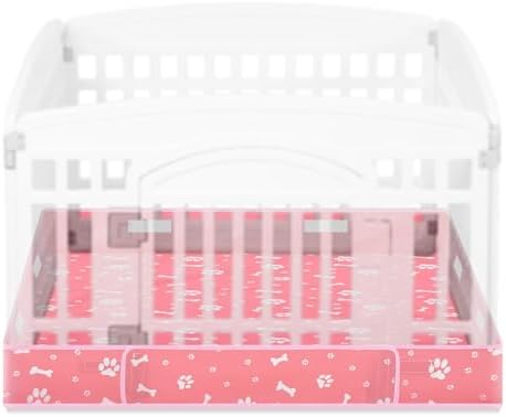 Marsui Dog Playpen Bottom Pad, Pink, Dog Paw Bone Print