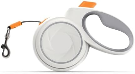 Upgraded 360° Tangle-Free Retractable Dog Leash with Anti-Slip Handle, 16Ft Strong Pulling Force Nylon Tape, One-Handed Brake, Lock, Smooth Retract, Medium, White